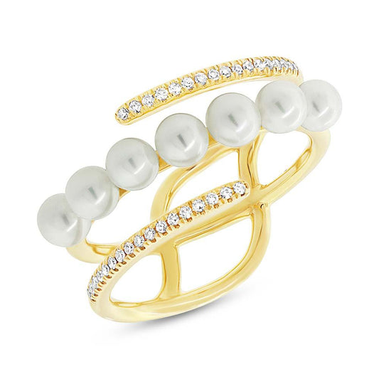 Diamond & 0.47ct Fresh Water Pearl 14k Yellow Gold Ring - 0.11ct