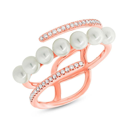 Diamond & 0.47ct Fresh Water Pearl 14k Rose Gold Ring - 0.11ct