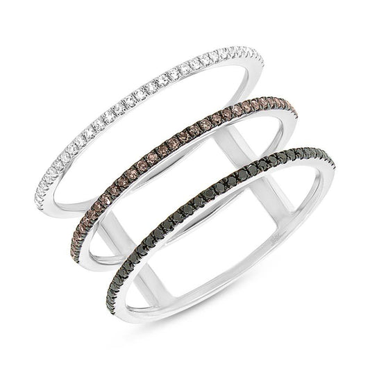 14k White Gold White, Black & Champagne Diamond Lady's Ring - 0.28ct