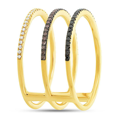 14k Yellow Gold White, Black & Champagne Diamond Lady's Ring - 0.28ct