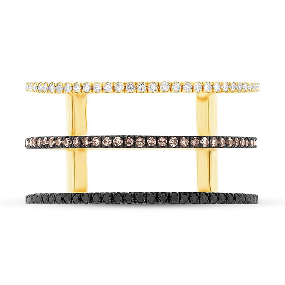 14k Yellow Gold White, Black & Champagne Diamond Lady's Ring - 0.28ct