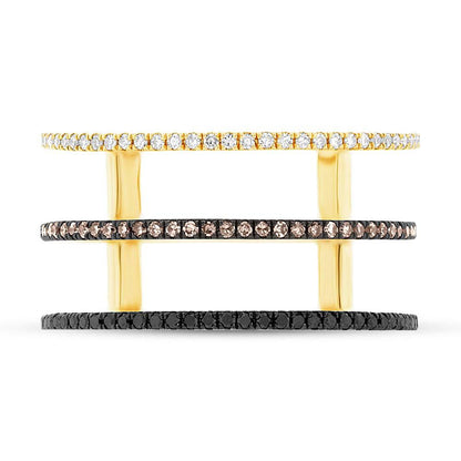 14k Yellow Gold White, Black & Champagne Diamond Lady's Ring - 0.28ct