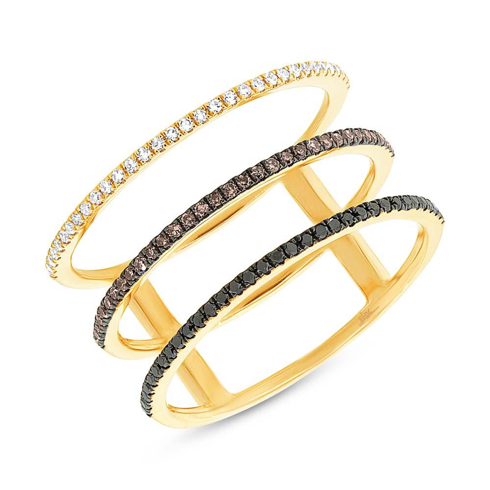 14k Yellow Gold White, Black & Champagne Diamond Lady's Ring - 0.28ct