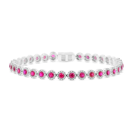 Diamond & 3.65ct Ruby 14k White Gold Bracelet - 1.28ct