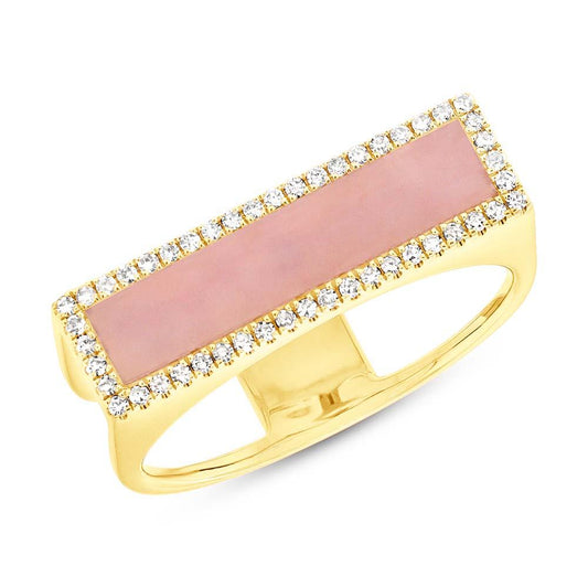 Diamond & 0.80ct Pink Opal 14k Yellow Gold Lady's Ring - 0.15ct