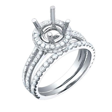 18k White Gold Diamond Semi-mount Ring 2-pc - 1.00ct