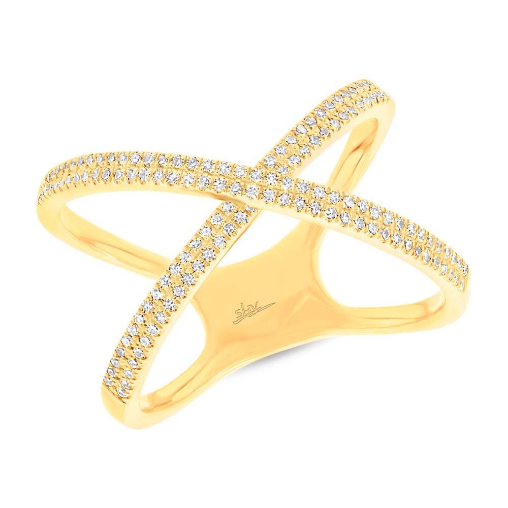 14k Yellow Gold Diamond Lady's X Ring - 0.32ct