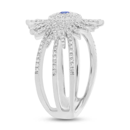 Diamond & 0.08ct Blue Sapphire 14k White Gold Eye Ring