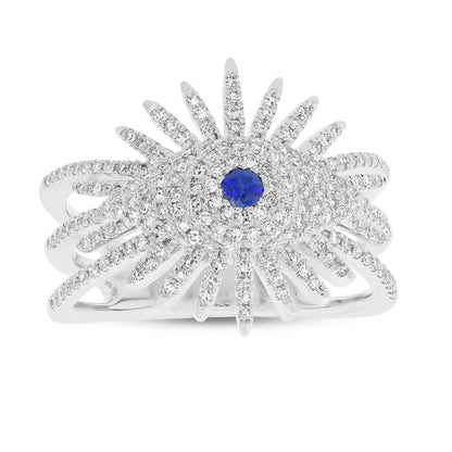 Diamond & 0.08ct Blue Sapphire 14k White Gold Eye Ring