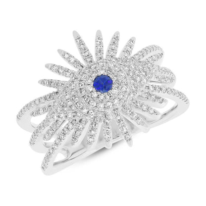 Diamond & 0.08ct Blue Sapphire 14k White Gold Eye Ring