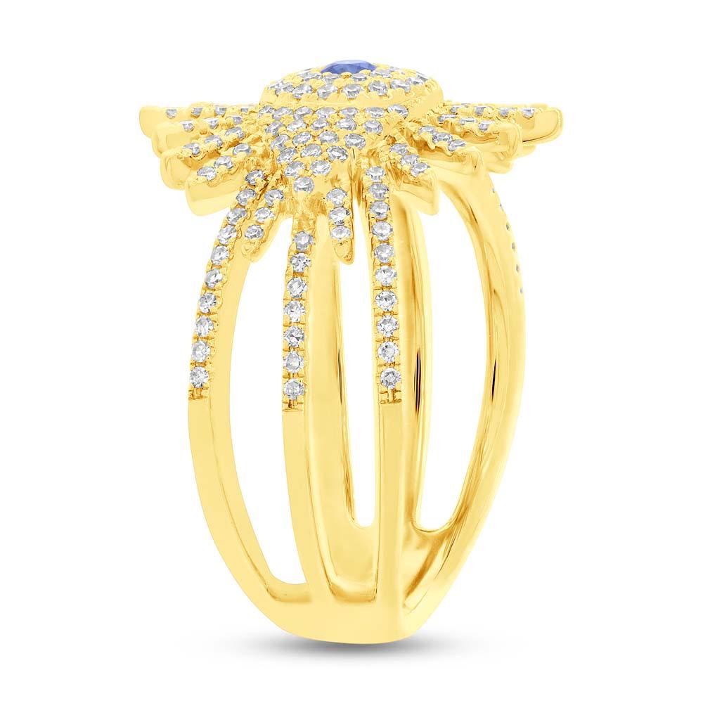 Diamond & 0.08ct Blue Sapphire 14k Yellow Gold Eye Ring