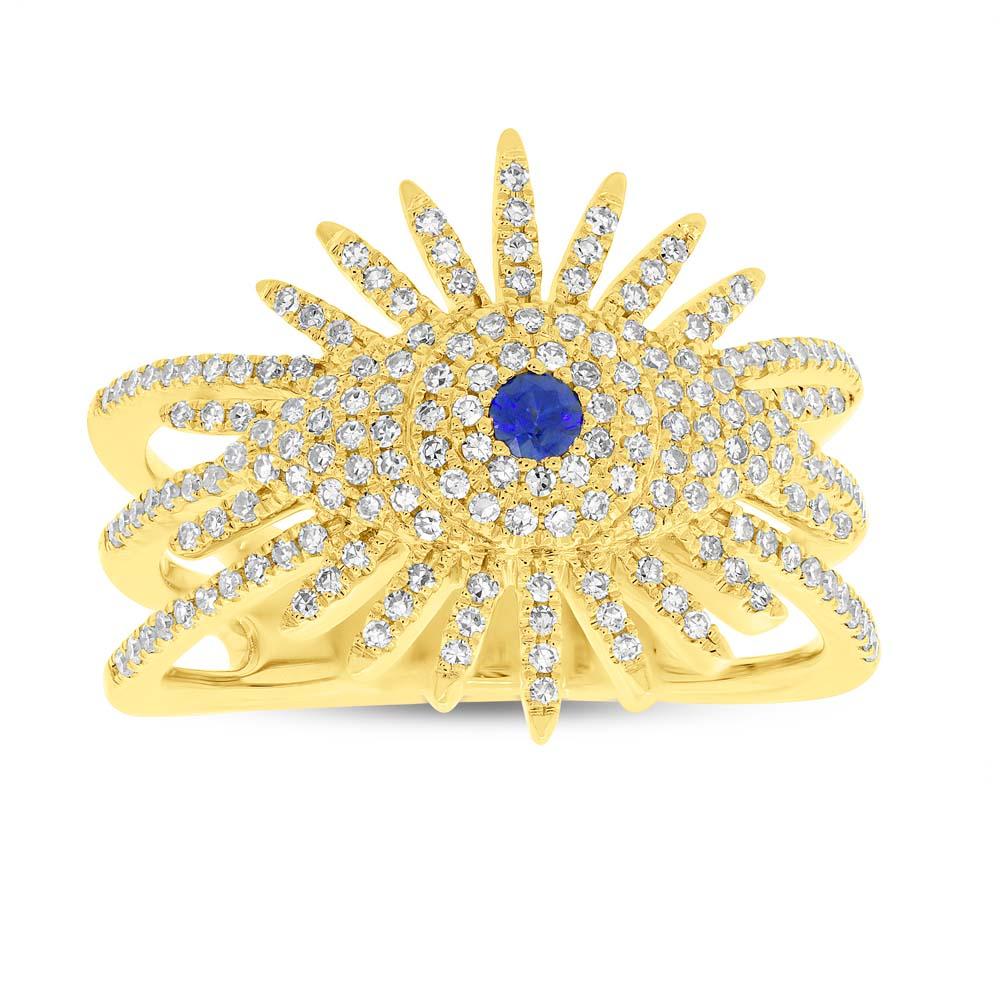 Diamond & 0.08ct Blue Sapphire 14k Yellow Gold Eye Ring