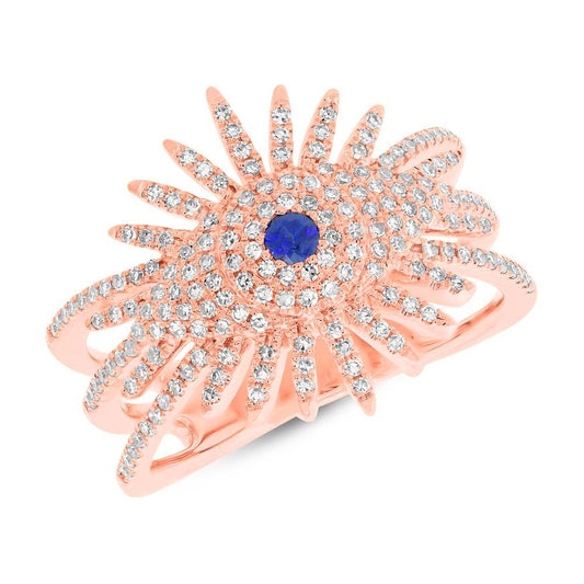 Diamond & 0.08ct Blue Sapphire 14k Rose Gold Eye Ring