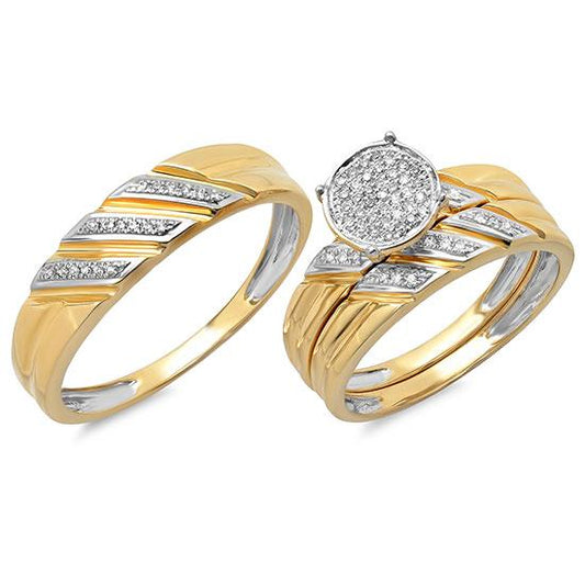 14k Yellow Gold Diamond Trio Set Pave - 0.17ct