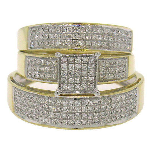 14k Yellow Gold Diamond Trio Set Pave - 0.58ct