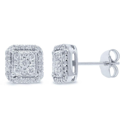 14k White Gold Diamond Square Stud Earring - 0.47ct
