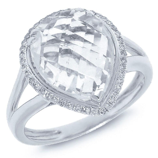 Diamond & 6.05ct White Topaz 14k White Gold Ring - 0.11ct