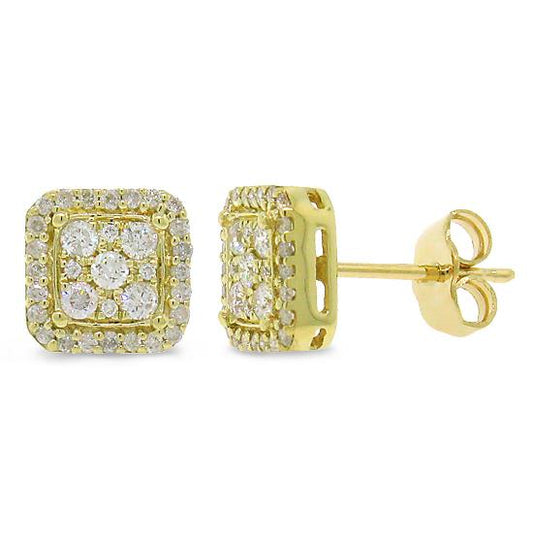 14k Yellow Gold Diamond Square Stud Earring - 0.47ct