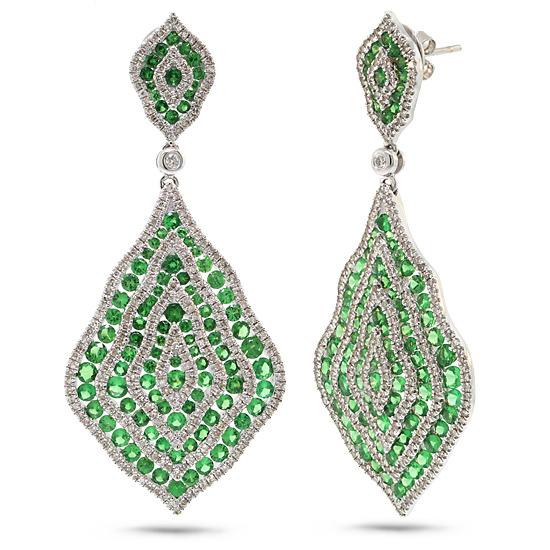 Diamond & 6.29ct Green Garnet 14k White Gold Earring - 1.87ct