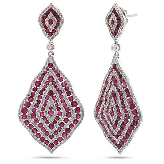 Diamond & 8.90ct Ruby 14k White Gold Earring - 1.87ct