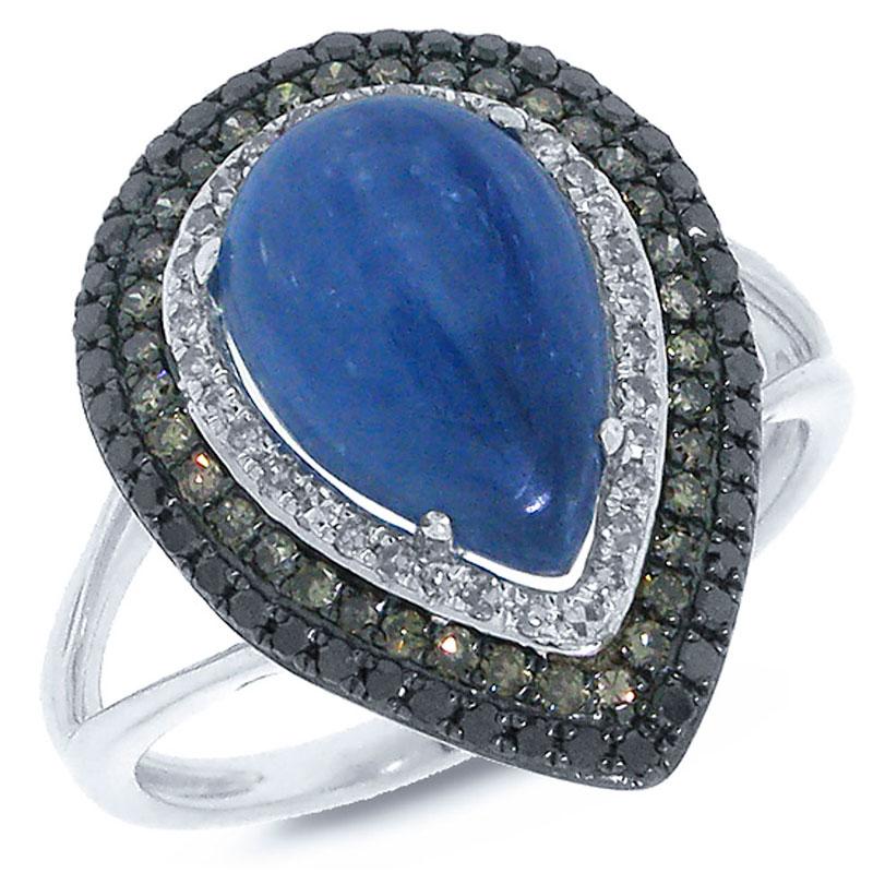 White, Champagne & Black Diamond & 4.07ct Kyanite 14k White Gold Ring - 0.58ct