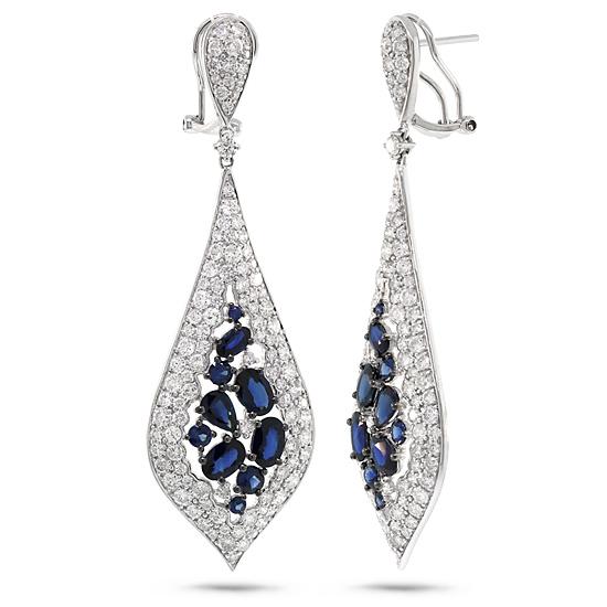 Diamond & 5.90ct Blue Sapphire 14k White Gold Earring - 5.97ct