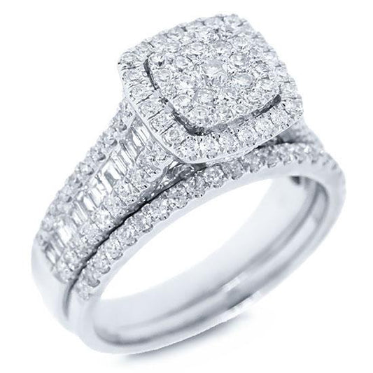 14k White Gold Diamond Wedding Set Pave - 1.30ct