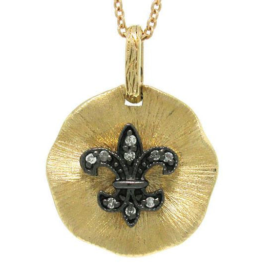 14k Yellow Gold Diamond Fleur In Circle Pendant