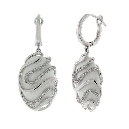 Diamond & 15.89ct White Onyx 14k White Gold Earring - 0.32ct