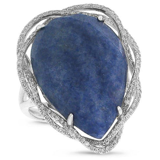 Diamond & 15.77ct Blue Aventurine 14k White Gold Ring - 0.38ct