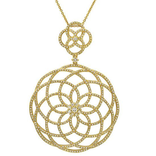 14k Yellow Gold Diamond Lace Pendant - 1.92ct