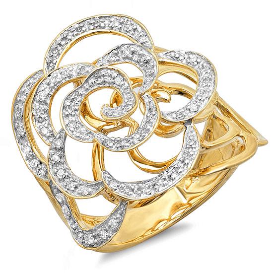 14k Two-tone Gold Diamond Flower Ring - 0.23ct