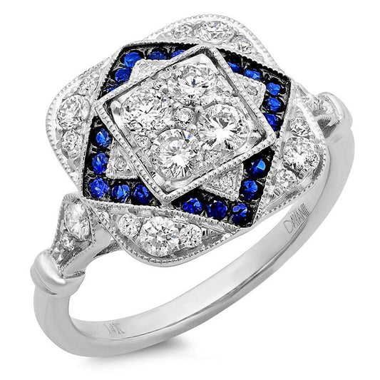 Diamond & 0.24ct Blue Sapphire 14k White Gold Ring - 0.75ct