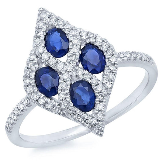 Diamond & 0.85ct Blue Sapphire 14k White Gold Ring - 0.24ct