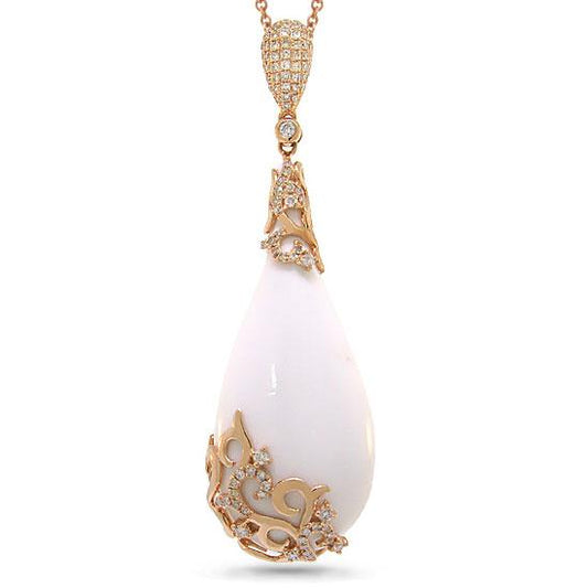 Diamond & 40.47ct White Onyx 14k Rose Gold Pendant - 0.63ct