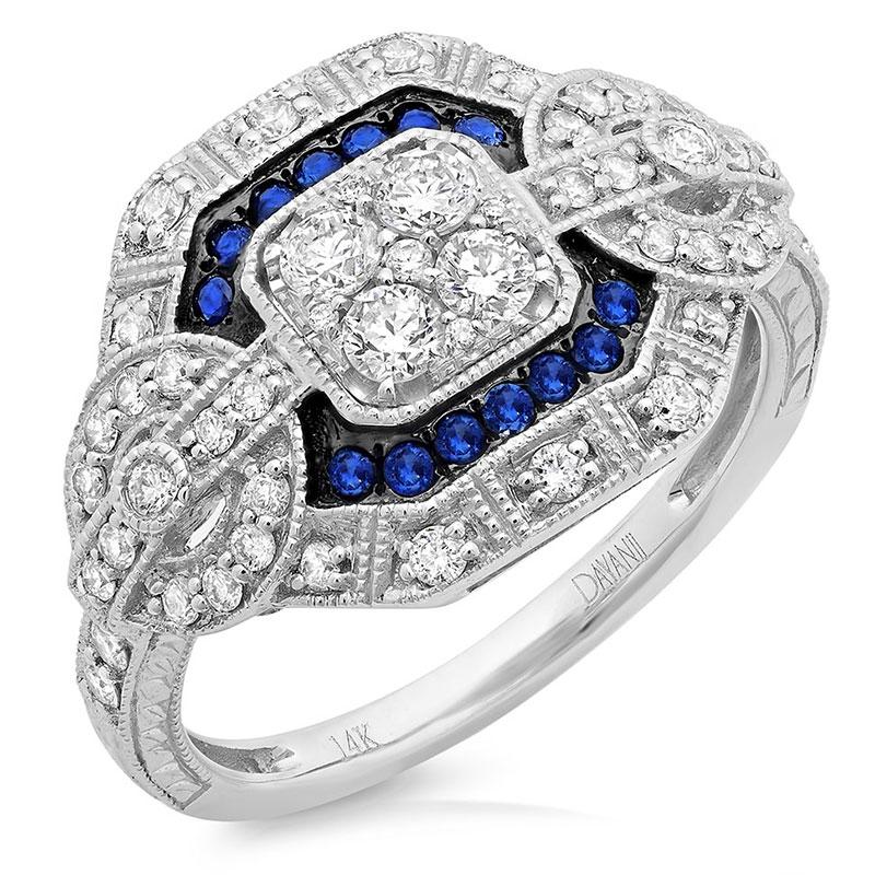 Diamond & 0.17ct Blue Sapphire 14k White Gold Ring - 0.62ct