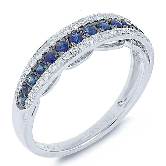 Diamond & 0.37ct Blue Sapphire 14k White Gold Ring - 0.21ct