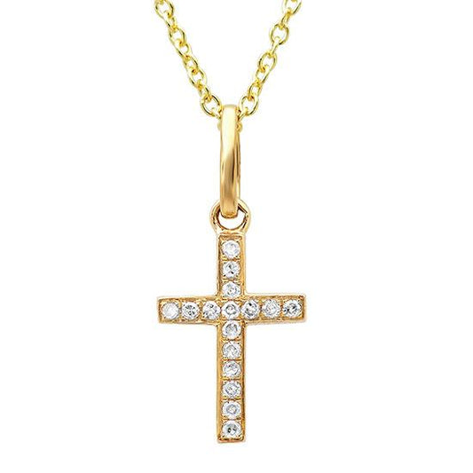 14k Yellow Gold Diamond Cross Pendant - 0.06ct