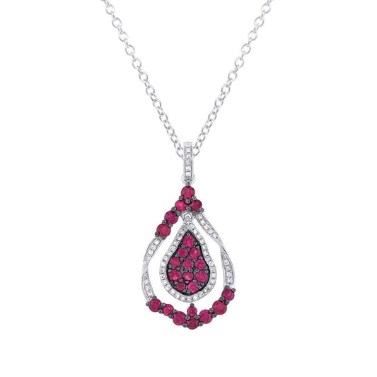 Diamond & 1.27ct Ruby 14k White Gold Pendant - 0.14ct