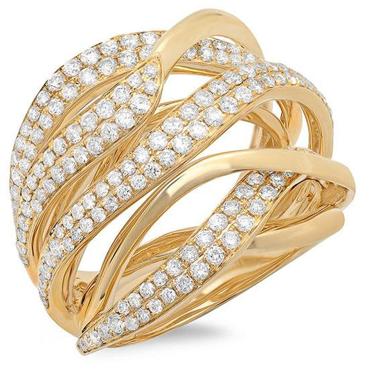 14k Yellow Gold Diamond Bridge Ring - 1.30ct