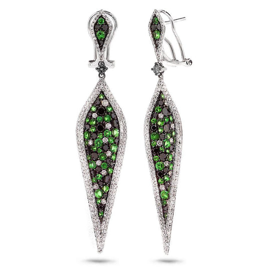 Black & White Diamond & 2.16ct Green Garnet 14k White Gold Earring - 2.93ct