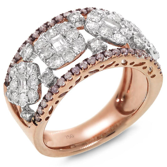 18k Rose Gold White & Pink Diamond Ring - 1.65ct