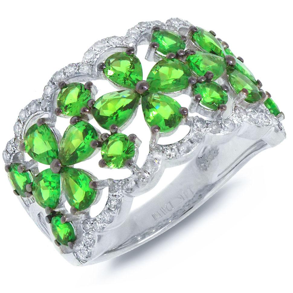 Diamond & 2.49ct Green Garnet 14k White Gold Ring - 0.36ct