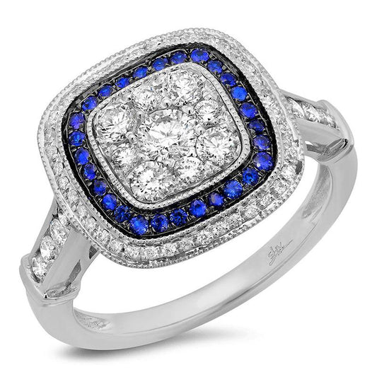 Diamond & 0.16ct Blue Sapphire 14k White Gold Ring - 0.77ct