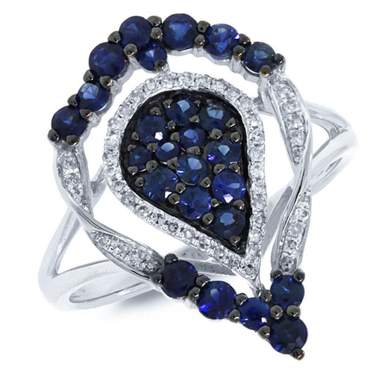 Diamond & 0.94ct Blue Sapphire 14k White Gold Ring - 0.16ct
