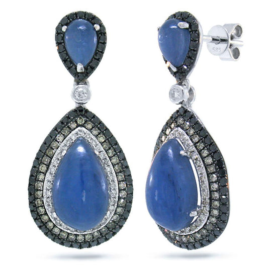 White, Champagne & Black Diamond & 8.88ct Kyanite 14k White Gold Earring - 1.03ct