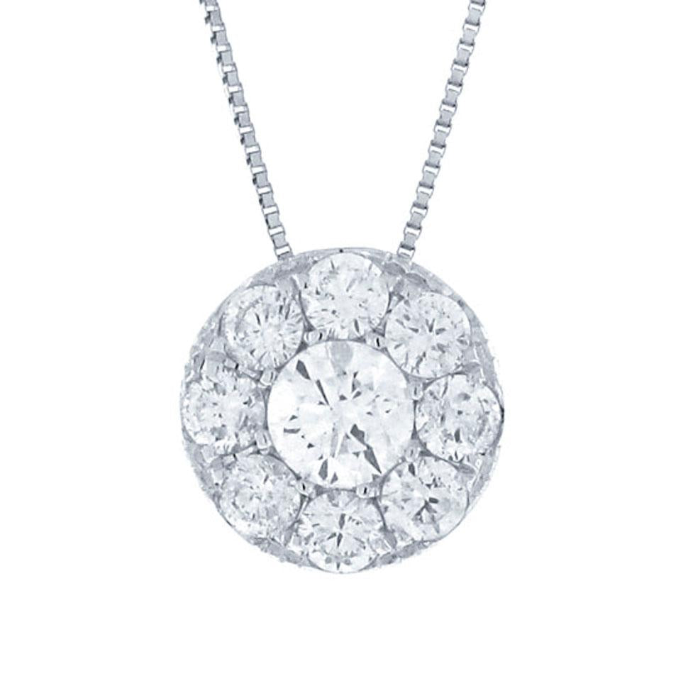 14k White Gold Diamond Cluster Pendant - 0.80ct