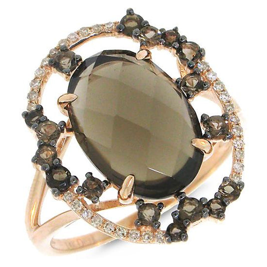 Diamond & 4.40ct Smokey Topaz 14k Rose Gold Ring - 0.09ct