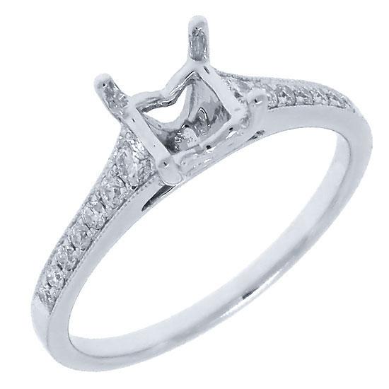 14k White Gold Diamond Semi-mount Ring for 5x5mm Center - 0.24ct