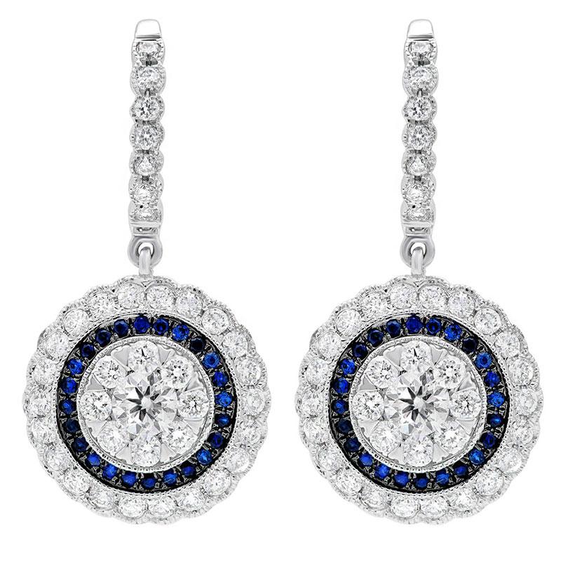 Diamond & 0.20ct Blue Sapphire 14k White Gold Earring - 1.46ct